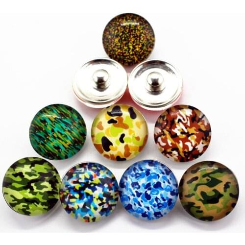 New Arrival 12pcs/lot glass camouflage snap buttons 18mm leather clasp snap button bracelet snap Bangles jewelry
