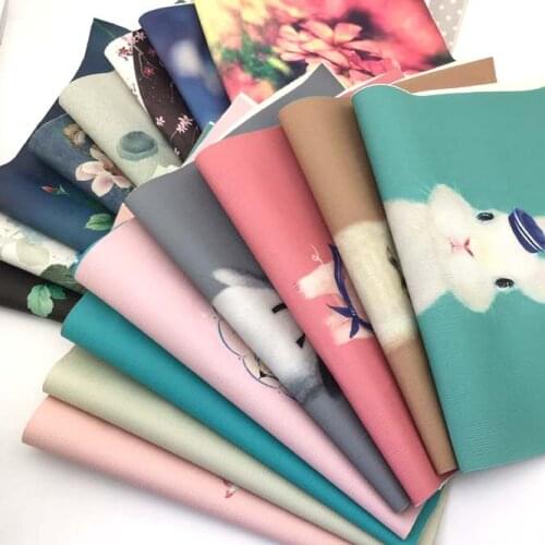 NEW! 1pcs/lot 32*45CM PU imitation leather fabric Digital Printing Cartoon flowers DIY Handmade bag quilting fabric