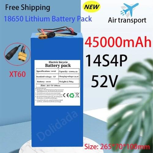 Brand new 52V 14S4P 45000mah 18650 2000W lithium battery for balance bikes, electric bicycles, scooters, tricycles with bms