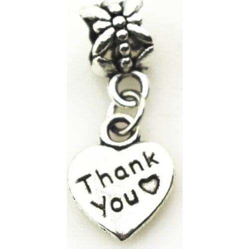 Wholesale 100pcs Thank You Heart Dangle Charms Macroporous beads Hanging Charm Diy Bracelet Jewelry Accessories Floating Charm