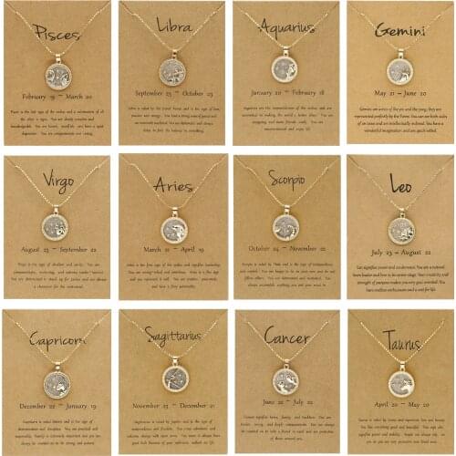 Couple Necklace Pendant Necklace Women Sweater Chain Necklace Day And Night Twelve Constellation Necklace Fashion Jewelry Gifts