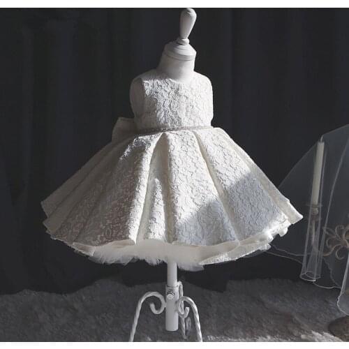 Summer Vestido Infantil Newborn Baptism Gown White Lace Beads Baby Girl Dress Pageant Princess Dresses for 1st Birthday Party