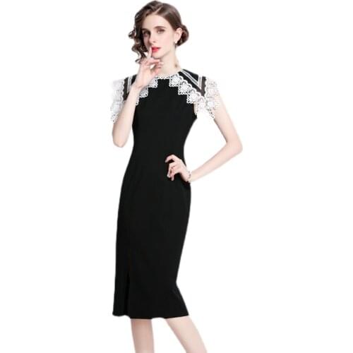 Simgent Lace Up Dress Women One Piece Slit Midi Long Black Elegant Party Dresses Woman Clothing Vestidos Robe Femme SG17272