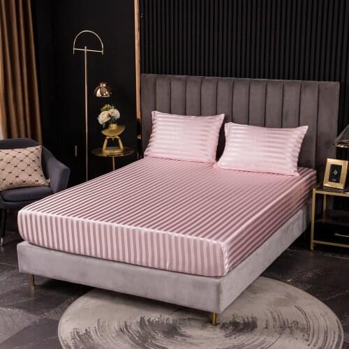 Luxury Queen King Size Bedding Set Satin Silk Fitted Sheet Bed Mattress Protector Cover Twin Queen Bedclothes No Pillowcase