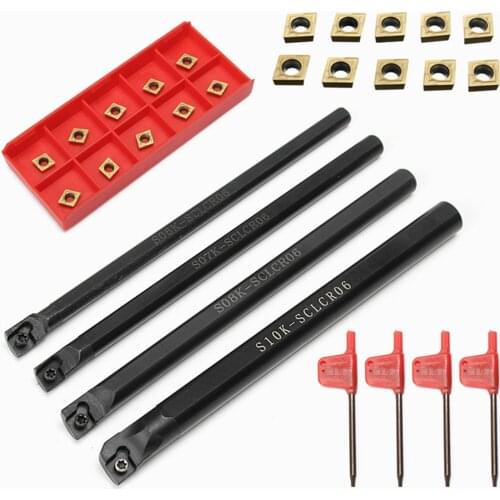 S06K-SCLCR06 + S07K-SCLCR06 + S08K-SCLCR06 +S10K-SCLCR06 Lathe Holder Turning Tool Boring Bar 6/7/8/10mm + CCMT060204-HM Inserts