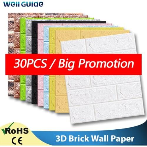 10/30Pcs Self-Adhesive 3D Brick Wallpaper DIY Waterproof Foam WallSticker Kids Room Kitchen Roof Ceiling Background Wall Decals