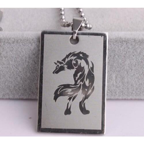 Silver color tags wolf 316L Stainless Steel pendant necklaces bead chain for men women wholesale