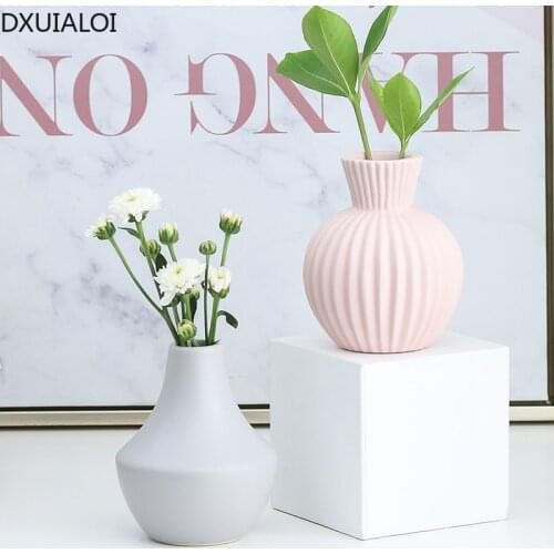 Nordic minimalist striped ceramic vase creative dried flowers flower arrangement home decoration ceramic vase DXUIALOI