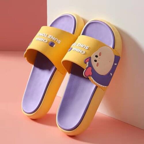 Summer Womens Slippers Thick Bottom Cartoon Pattern Two-Color One Word Cool Slippers Soft Bottom Anti-Skid Bathroom Slippers