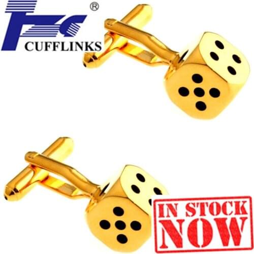 TZG Gold Metal Black Dice Cufflink Cuff Link 2 Pairs Free Shipping