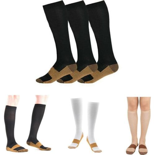 Unisex Copper Infused Compression Graduated Men Womens S-XXL 20-30 mmHg Knee High Outdoor Running Stockings