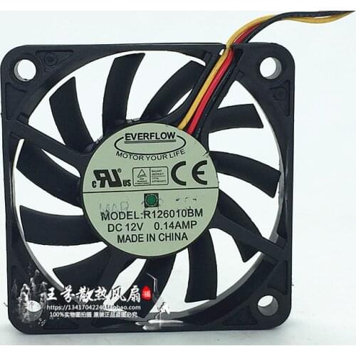 EVERFLOW R126010BM DC 12V 0.14A 3-wire 60x60x10mm Server Cooling Fan