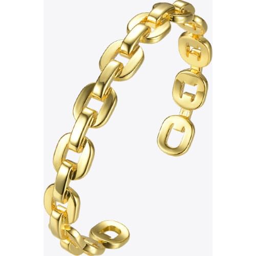 Enfashion Pure Form Small Link Chain Cuff Bracelets Gold Color Brass Bangles For Women Accessories Jewelry Bijoux BF182032