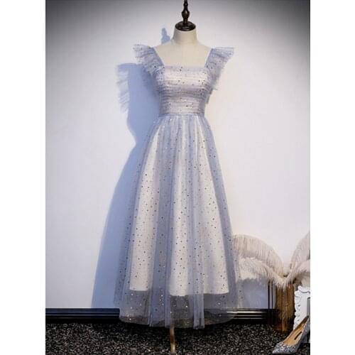 Robe De Soiree A-line Tulle Evening Dresses Long Dress New Fashion Party Dress Vestido De Festa Boat Neck Evening Dress 2020