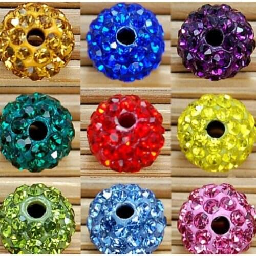 12mm 100pcs/lot mixed white black multicolor Rhinestone round disco Beads bracelet diy making crystal