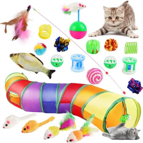 20PCS Pet Toy Set Cute Bell Cat Toy Pet Mice Toy Pet Tunnel Crinkle Ball Toy Fake Feather Toy Training Toys Interactive Toys