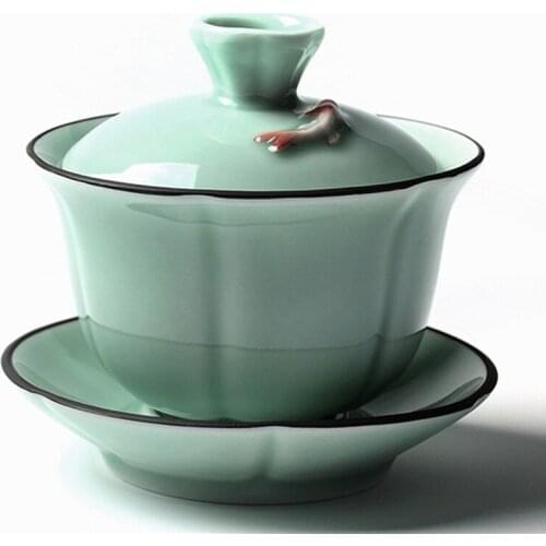 3D Goldfish Gaiwan Ceramic Longquan Celadon Tea Tureen Gongfu Tea Set Tureen Cup