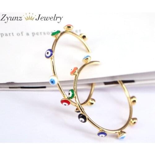 5Pairs, EYE Round Stud Earrings Gold Color Circle Turkish Red Blue Colorful Eye Earrings Fashion Jewelry for Women Ladies
