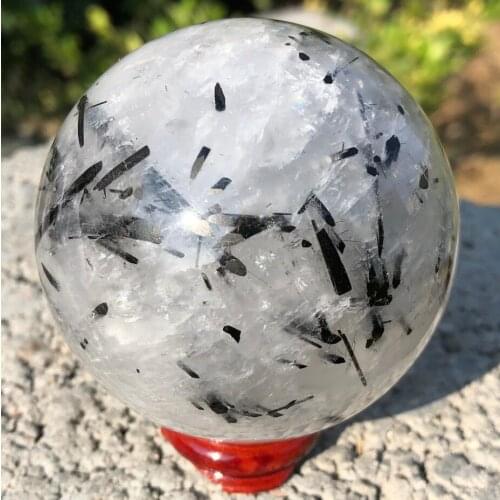 55mm Natural beautifu tourmaline black hair quartz crystal ball healing