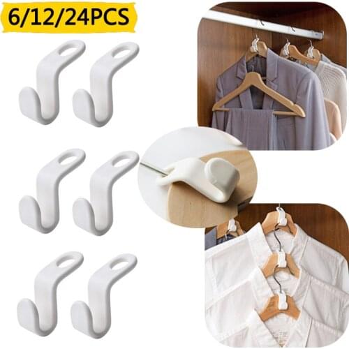 6/12/24 pcs Connect Hooks for Hanger Wardrobe Closet Organizer Connect Hooks Rails Storage Hook Clothes Organzier Linking Hooks