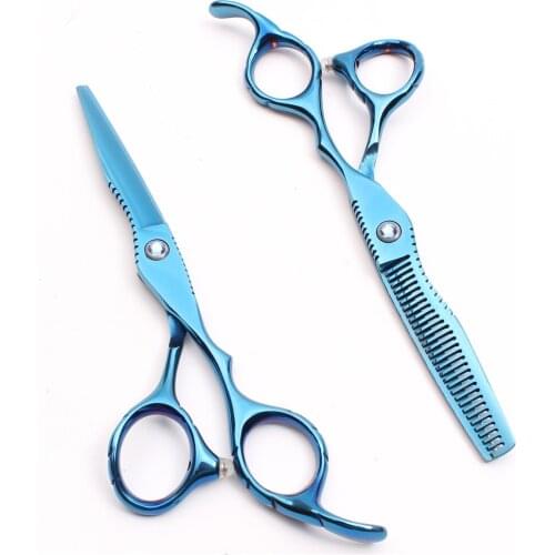 6'' 17.5cm Customized Logo JP 440C Blue Professional Hairdressing Scissors Cutting Shears Thinning Scissors Hair Clippers C1011