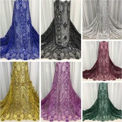 African Lace Fabric 2020 yellow High Quality Nigeria Lace Fabric With sequins Embroidery Tulle French Lace For Women Dress