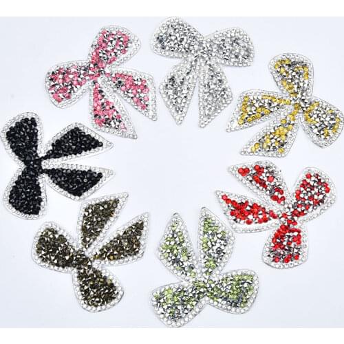 Butterfly embroidery applique clothes iron on patches motif strass crystal rhinestone hotfix for shoe bag garment deco 4pcs/lotl