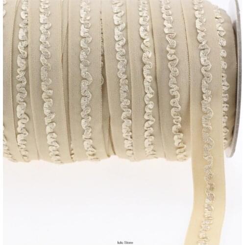 5/8"16mm solid tan ruffle crochet flower elastic ribbon handmade hair bows lingerie straps sewing tool closing accessoties 50yds