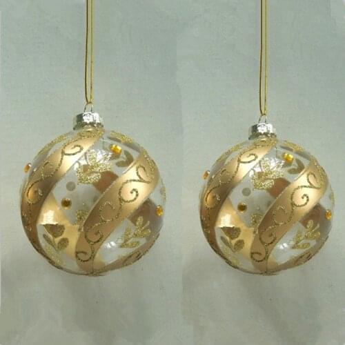Free Shipping 2pcs/pack Gold Painting Series Glass Globe Christmas Tree Hanging Ball Decoration Friend Gift