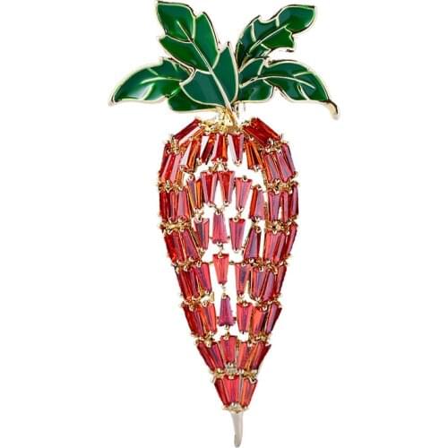 Blucome Red Cubic Zircon Carrot Brooch Hijab Pins Gold Color Enamel Vegetables Plant Clothes Decoration Brooches Corsage