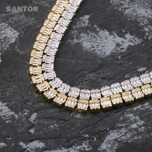 10mm Banguette Zircon Tennis Chain Full Bar Square Ice Out Gold Plated Mens Necklace Hiphop Trendy Necklace