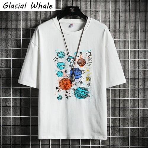 GlacialWhale Mens Oversized T-shirt Men New Graffiti Tops Print T-shirts Hip Hop 100% Cotton Tshirt Male White T Shirt For Men
