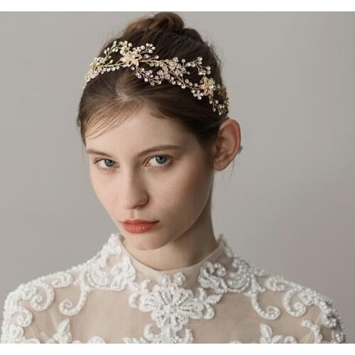 O044 Artificial Flowers Bridal Wedding Hairbands Headband Fairy Crystal Wedding Hairband With Ribbon Hair Accessories