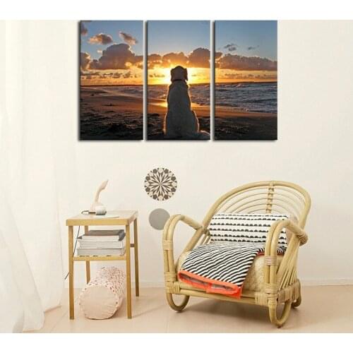 3 Piece Wall Art Painting Dog Watch In Sunset Pictures Prints On Canvas Animal The Picture Decor Drop shipping