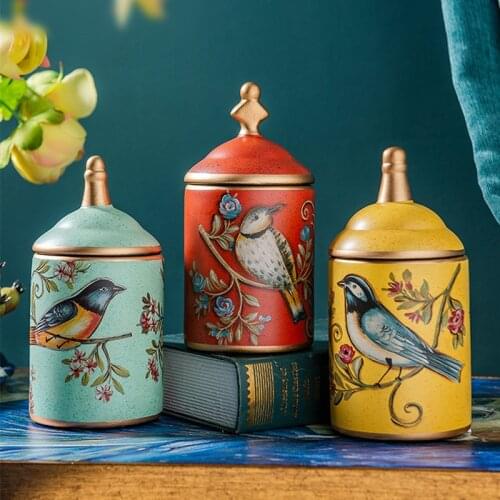 Ceramic Storage Tank Food Candy Sundries Container Kitchen Organizer Jar Pastoral Style Home Decoration Ornaments Storage Jar