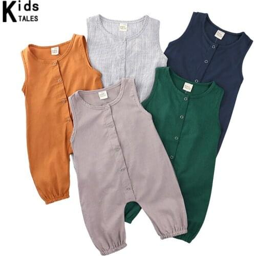 Newborn Baby Bodysuit o-neck Collar Sleeveless Jumpsuit Boys Girls Infant Outfits Solid color woven Cotton baby Costume HY215