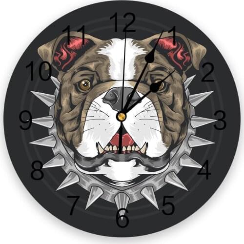 Black Bulldog Round Wall Clock Creative Home Decor Living Room Quartz Needle Wall Clocks Hanging Watch