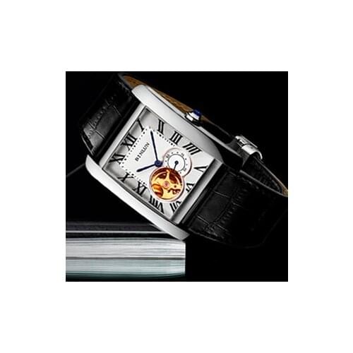 BINLUN Mens Watches Rectangle Tourbillon Mechanical Wristwatches Hamiltone Chronograph Luxury Mens Skeleton Watch for Male