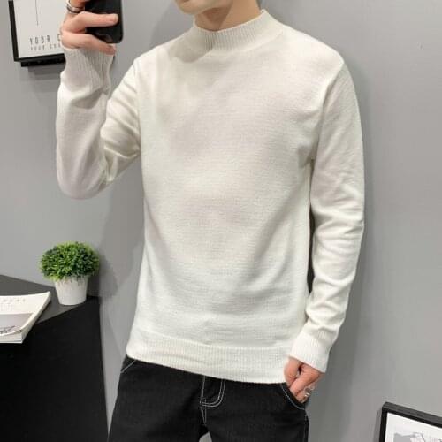 Mens sweater mens spring and autumn new casual round neck sweater Korean casual mens pullover pure color mens shirt