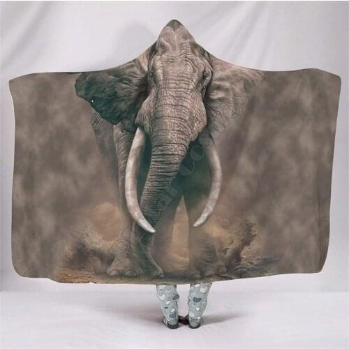 Funny Animal Elephant Cuddly Hooded Blanket Adult colorful child Sherpa Fleece Wearable Blanket Microfiber Bedding