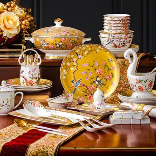 Tableware Set Jingdezhen Enamel Light Luxury Bone China Hotel Table Setting Gift Customization