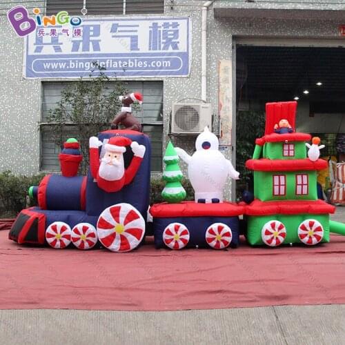 Customized 5X1.2X1.7 meters inflatable christmas train promotional airblown christmas train with santa for decoration toys