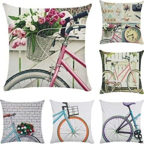 Bicycle Bike Pattern Cotton Polyester Throw Pillow Cushion Cover Home Decoration Sofa Bed Decor Decorative Pillowcase CR071