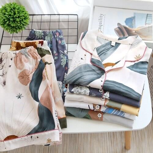 Summer Womens New Cotton Silk Short-sleeved Shorts Plus Size Pajamas Japanese-style Cotton Cardigan Loose Flower Home Service