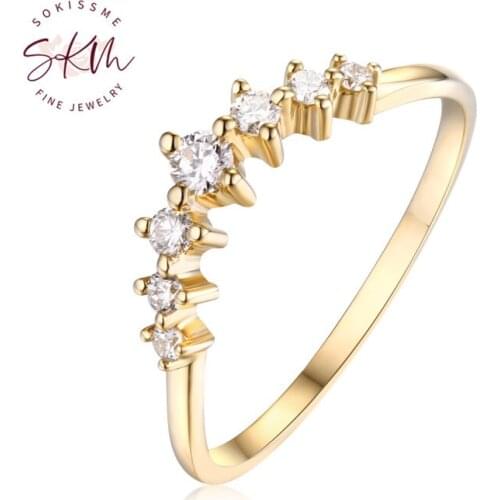 SKM Diamond wedding band yellow gold curved band stacking matching band promise anniversary ring for women