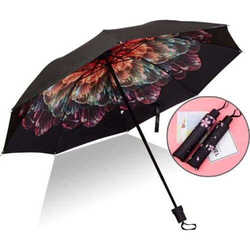 Top Quality Umbrella Men Rain Woman Windproof Large Paraguas 3D Flower Print Sunny Anti-sun 3 Folding Umbrella Outdoor Parapluie
