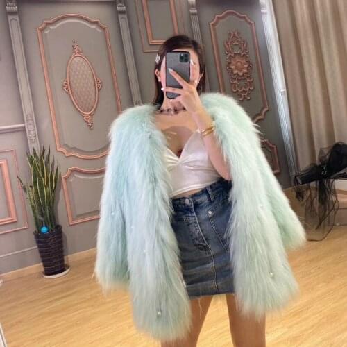OFTBUY 2020 Brand Luxury Real Fur Coat Natural Raccoon Fur Knitted Outerwear pearls Winter Jacket Women Thick Warm Streetwear