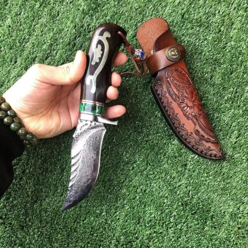 Outdoor Survival Hunting Knives Outdoor Camping EDC Tool With Sheath VG10 Damascus steel