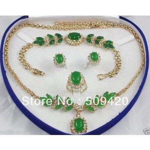 Wholesale>>>Bridal Womans Jewellery GREEN Natural jade necklace bracelet ring earring set