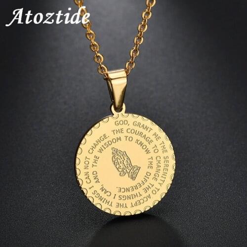 Atoztide Classic Bible Heart Cross Necklace For Women Men Christian Stainless Steel Amen Lords Prayer Coin Pendant Necklace